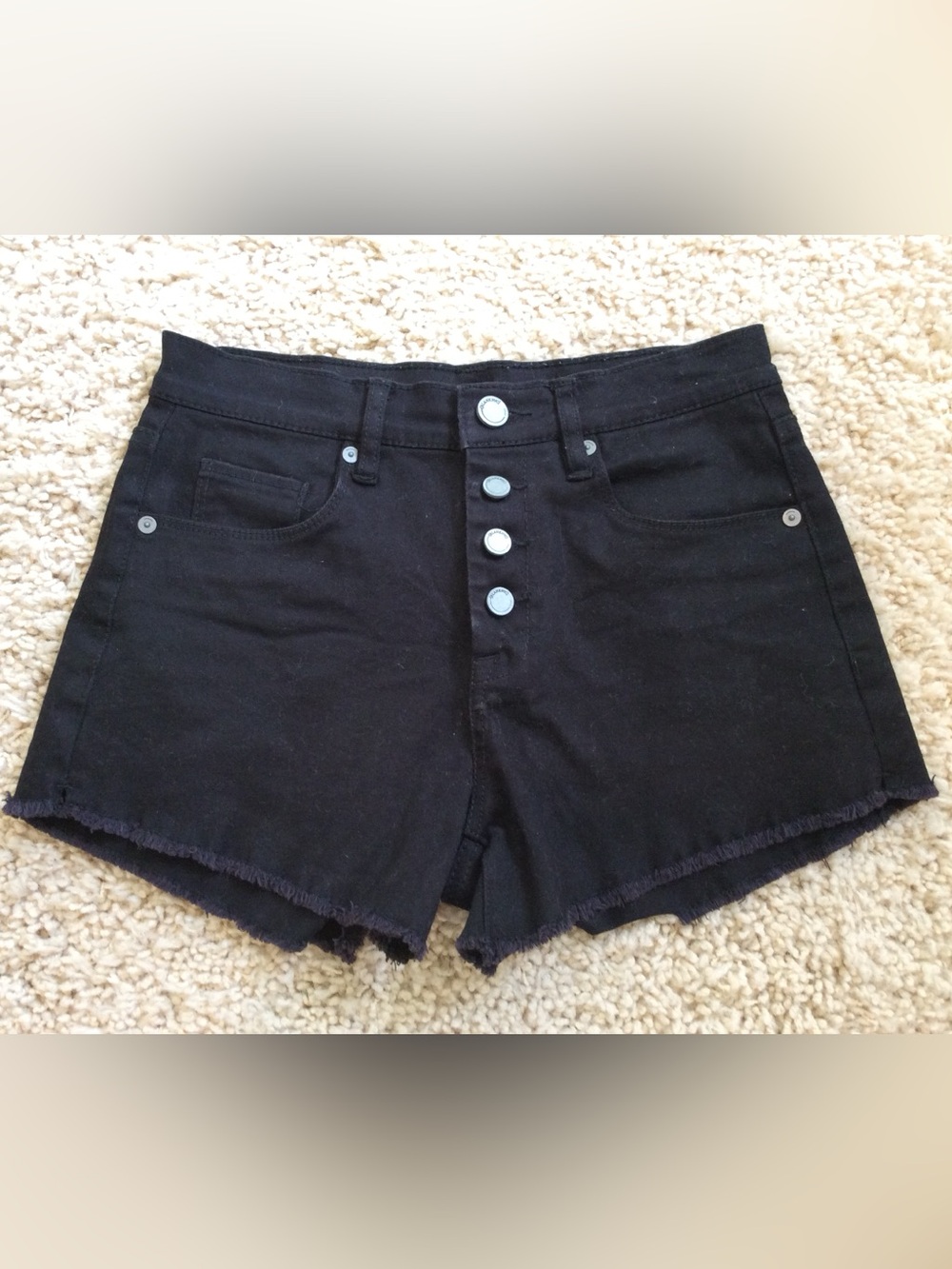 Blank NYC - The Barrow Black High-Rise Button-Front Cut-Off Jean Shorts